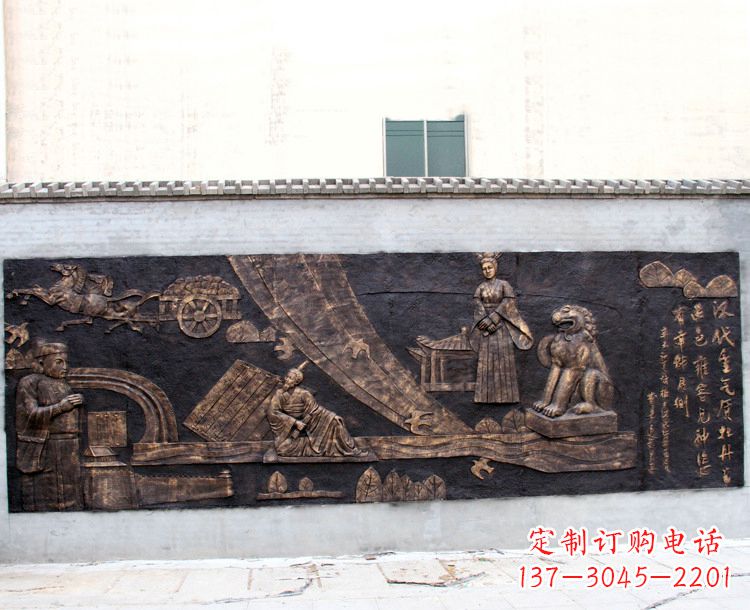 黄冈“汉代重气质，牡丹留正色”中国传统文化浮雕壁画，玻璃钢仿铜园林墙壁装饰壁画