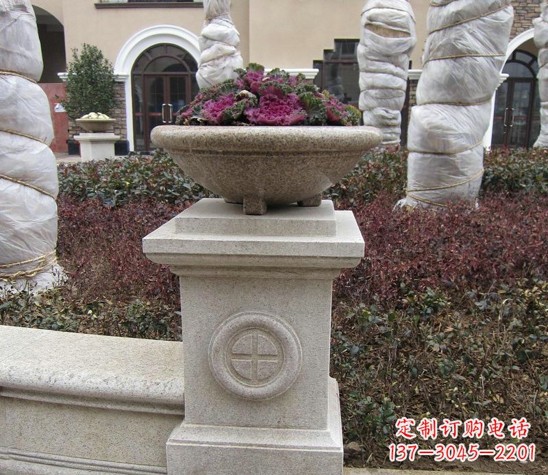 黄冈别墅景观大理石花盆石雕_2