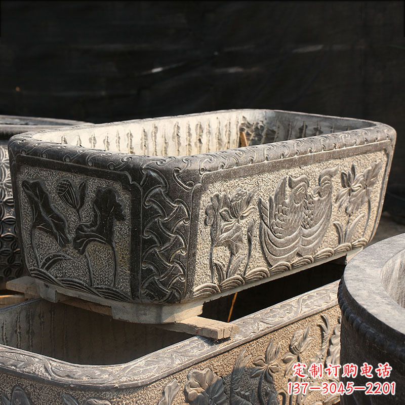 黄冈别墅石雕槽水缸