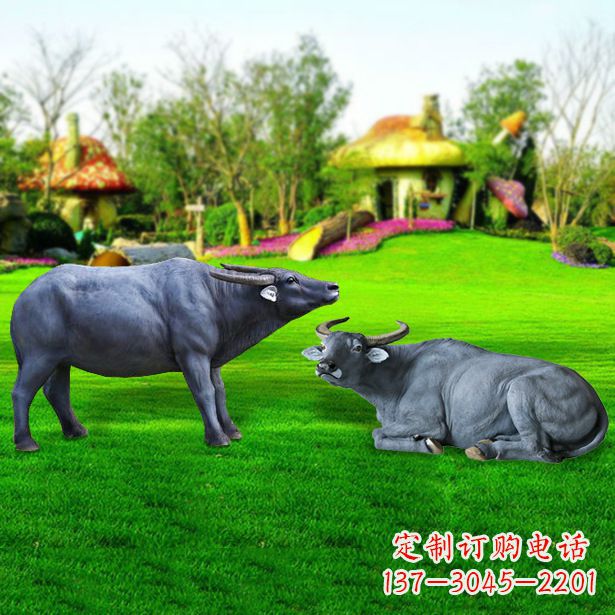 黄冈玻璃钢水牛雕塑,复古农家院情怀
