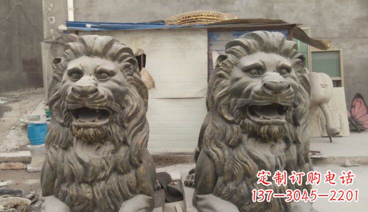 黄冈玻璃钢西洋趴狮仿铜动物雕塑