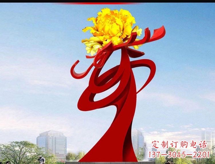 黄冈不锈钢城市大型牡丹花雕塑