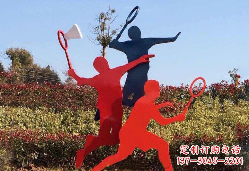 黄冈不锈钢打羽毛球剪影人物雕塑