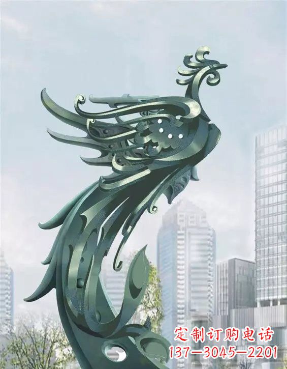 黄冈不锈钢大型凤凰雕塑美丽而神秘