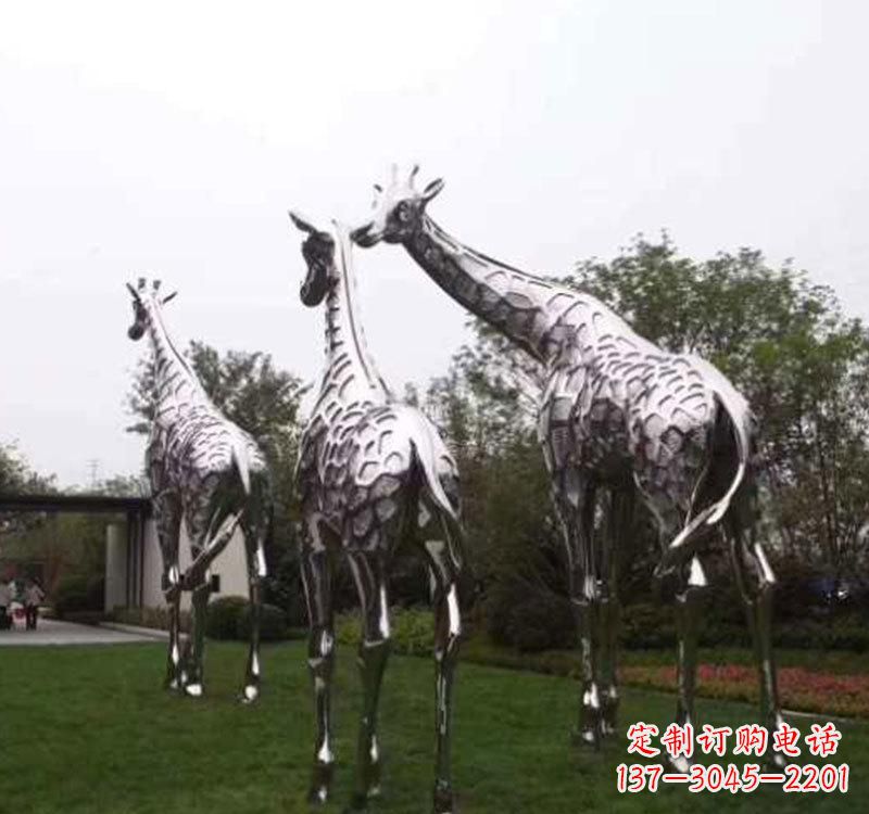 黄冈精美的不锈钢大型长颈鹿雕塑