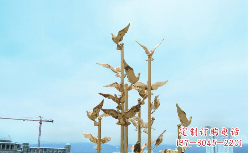 黄冈不锈钢飞翔的鸽子雕塑传递自由、和平的美好祝愿