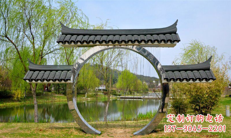 黄冈不锈钢公园月亮门雕塑传承中华文化