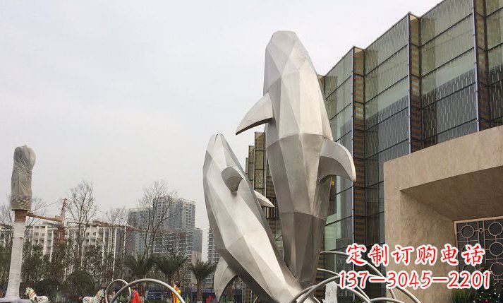 黄冈不锈钢海豚喷泉雕塑精美的海洋之美