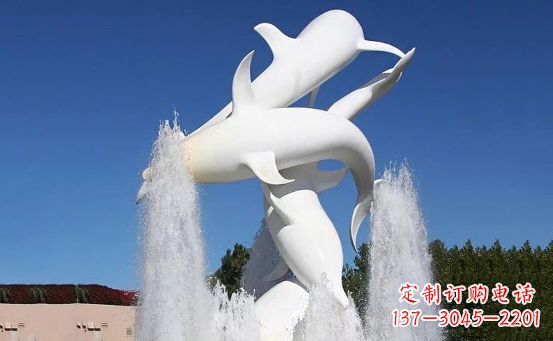 黄冈不锈钢海豚喷泉雕塑传递海豚的美丽