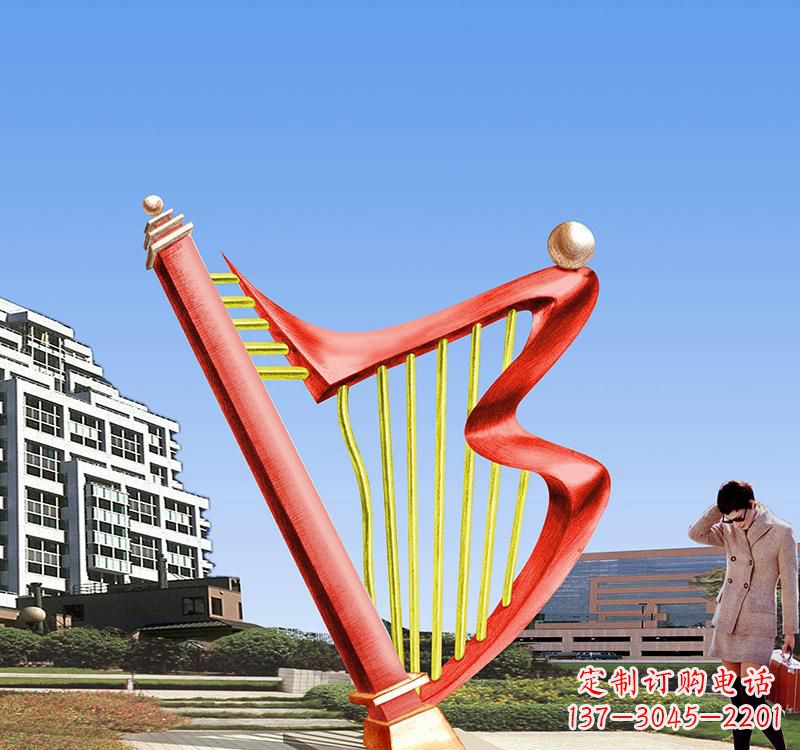 黄冈不锈钢竖琴雕塑把旋律汇聚成艺术精品
