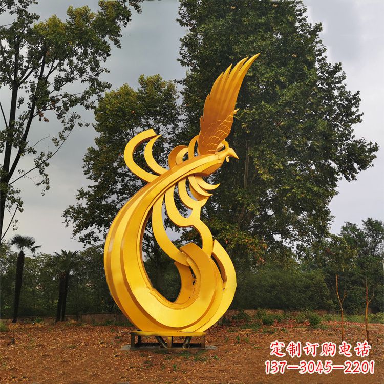 黄冈不锈钢凤凰雕塑黄金色园林之美