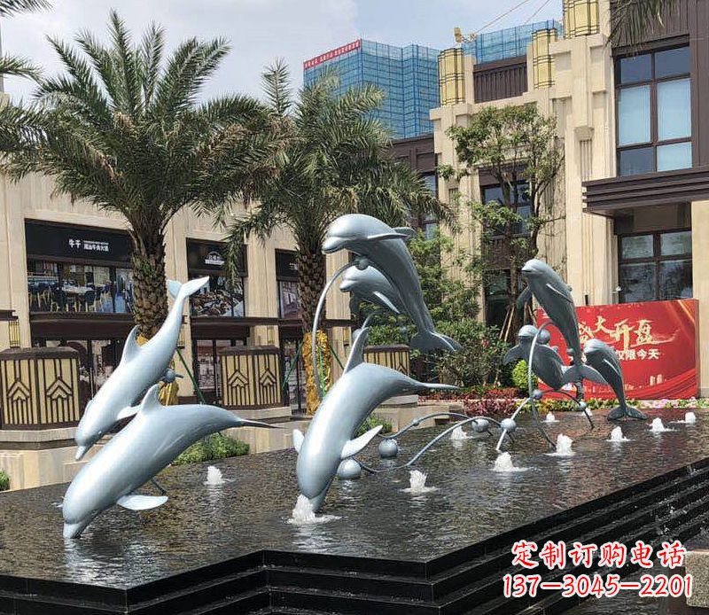 黄冈不锈钢海豚跳跃喷泉雕塑美丽的艺术装置