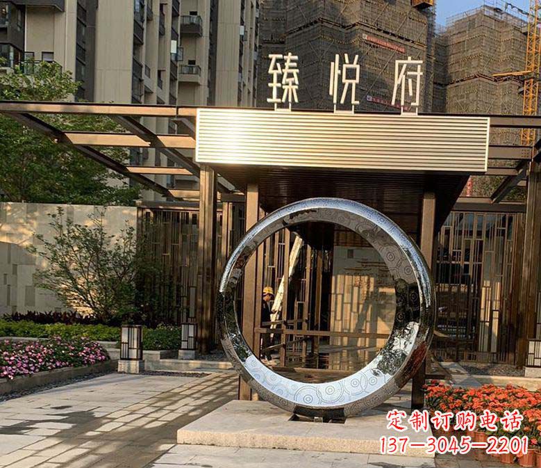 黄冈不锈钢小区圆环雕塑赋予小区景观更多美感