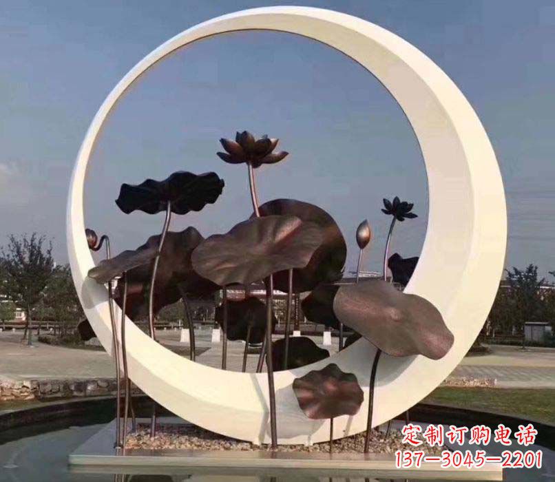 黄冈环绕荷香不锈钢圆环雕塑