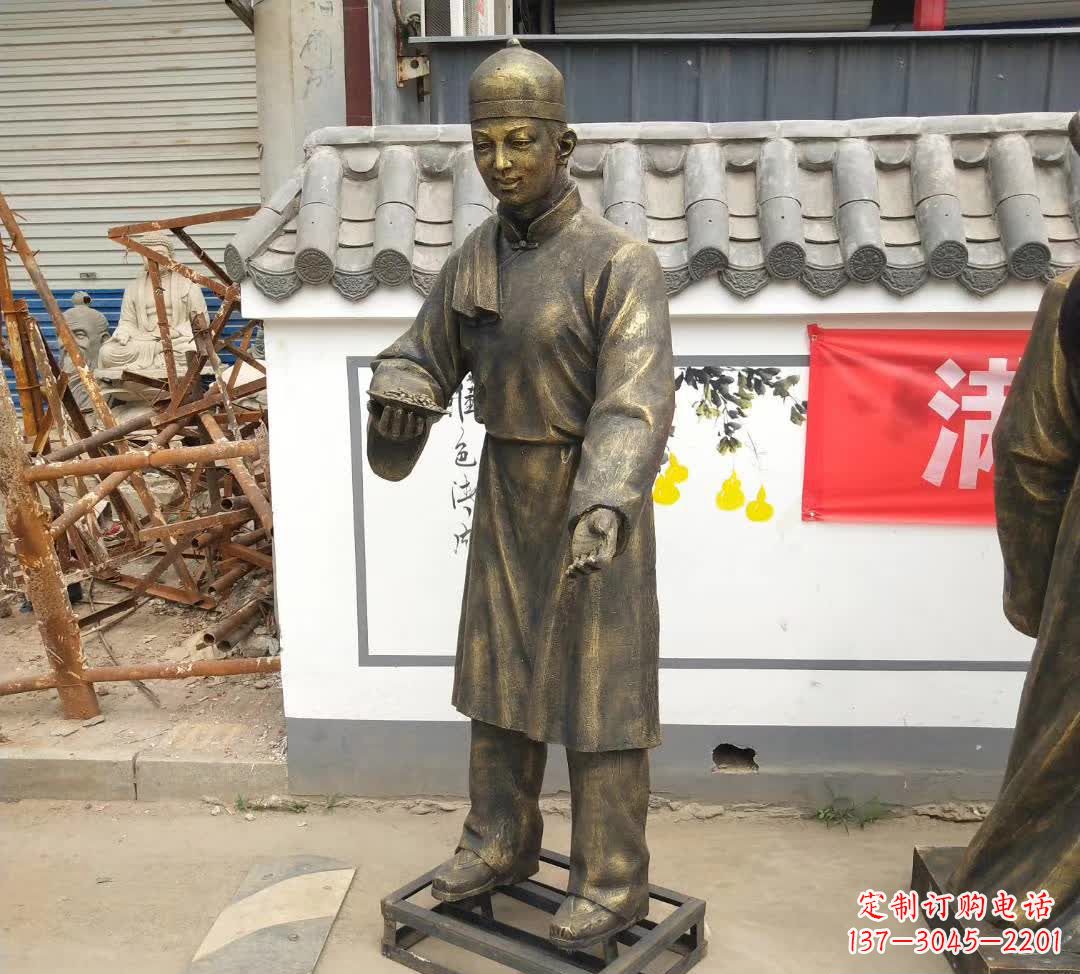 黄冈传承百年店小二铜雕