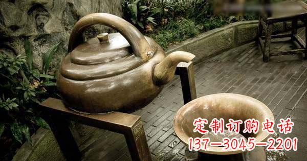 黄冈茶壶茶碗玻璃钢仿铜景观雕塑