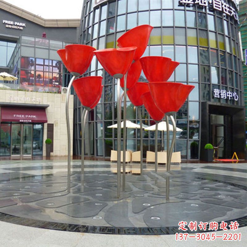 黄冈城市广场不锈钢玫瑰花户外景观锻造花雕塑