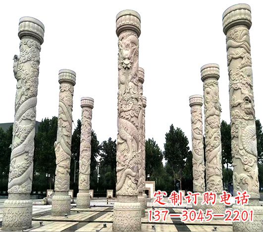 黄冈城市广场大理石石材龙柱景观柱
