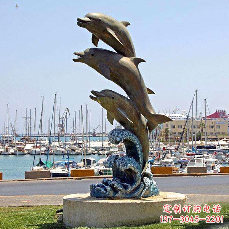 黄冈海豚铜雕塑传承海洋文化