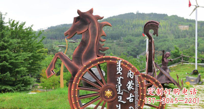 黄冈传承历史魅力,不锈钢马车雕塑悠然屹立