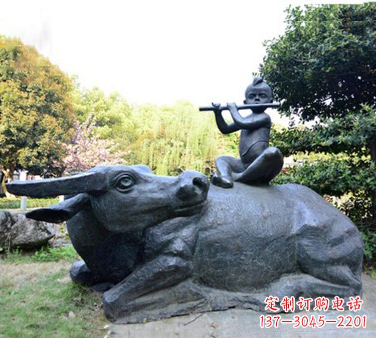 黄冈吹笛牧童黄牛铜雕