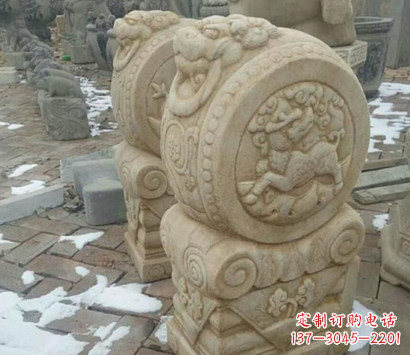 黄冈大理石抱鼓公园门墩雕塑——精美雕刻展现灵动之美