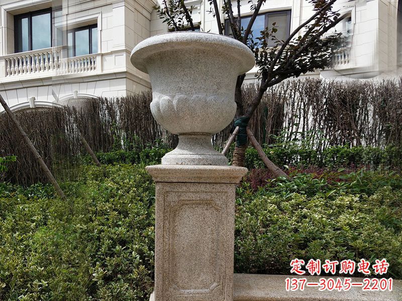 黄冈大理石花钵小区花盆石雕艺术品