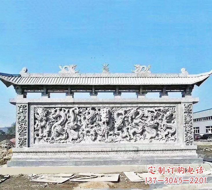 黄冈精美大理石九龙壁雕塑