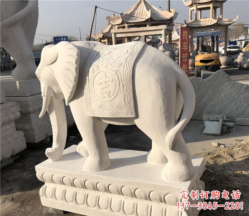 黄冈大理石卷鼻如意大象雕塑