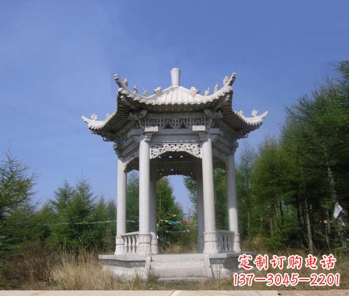 黄冈精美大理石六角石凉亭雕塑