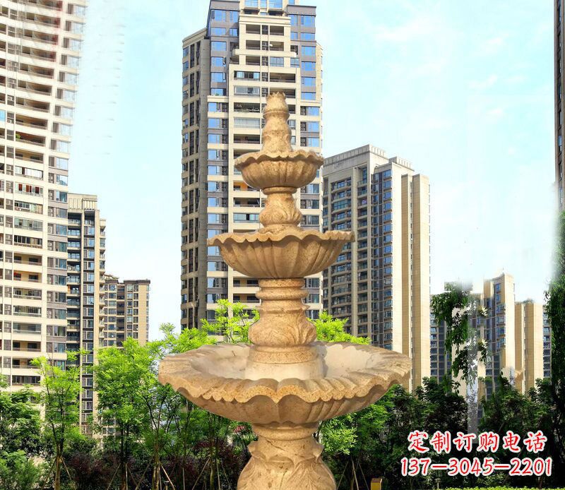 黄冈大理石三层喷泉公园石雕 (2)