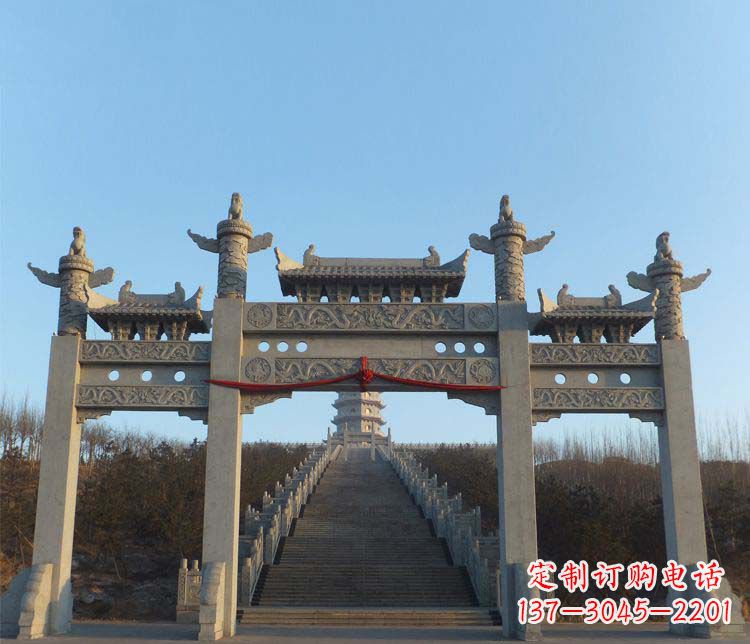 黄冈精美大理石三门牌坊雕塑