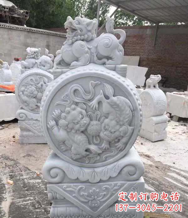 黄冈大理石狮子抱鼓石雕塑