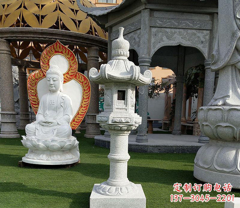 黄冈独特的大理石石灯笼寺庙石雕