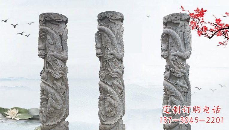 黄冈精美大理石龙柱雕塑