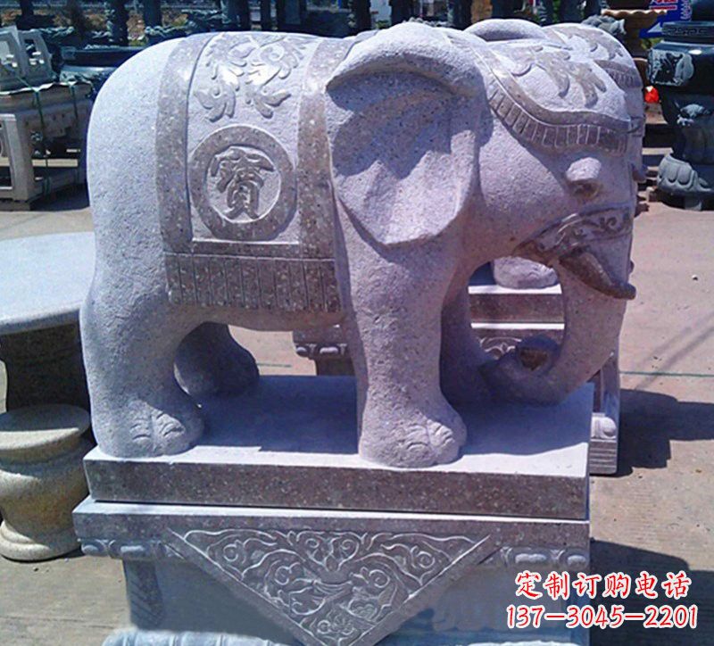 黄冈大理石石雕招财进宝大象,传递招财进宝的吉祥祝福