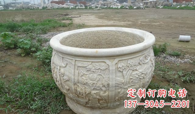 黄冈大理石鸳鸯花盆雕塑