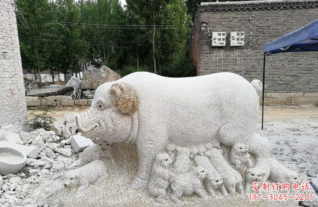 黄冈大理石招财小母猪动物雕塑