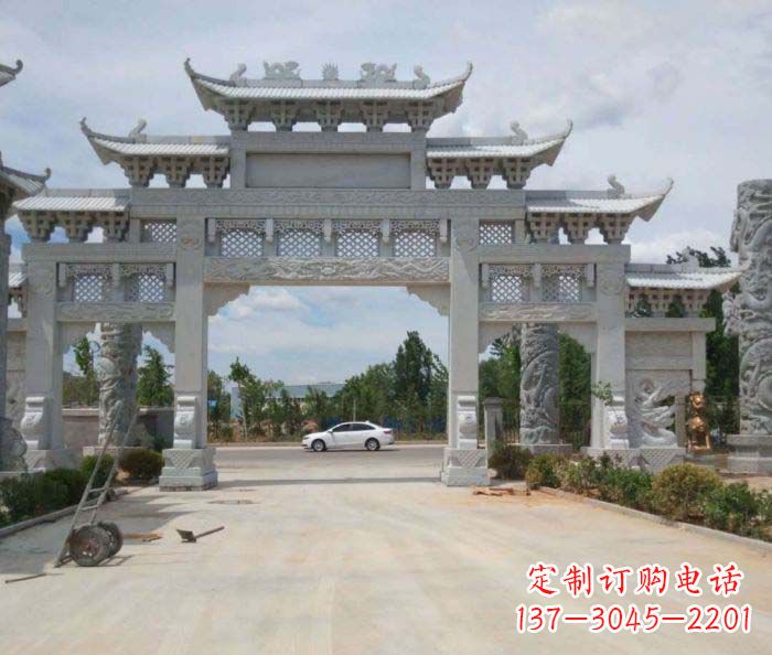 黄冈精美大型村口牌坊石雕