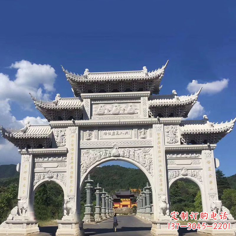 黄冈大型汉白玉景区大门石雕牌楼