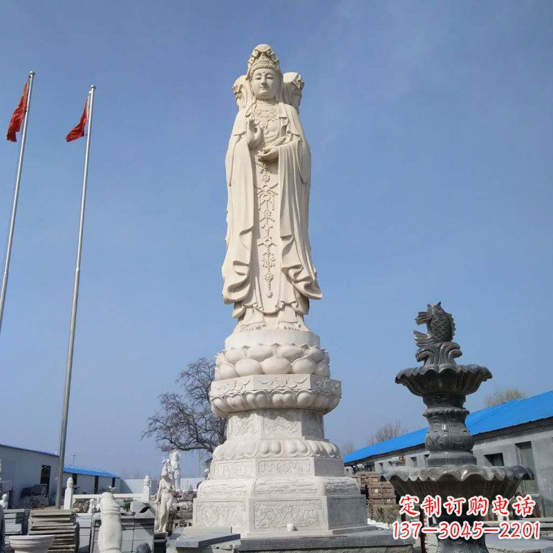 黄冈中领雕塑汉白玉三面观音石雕