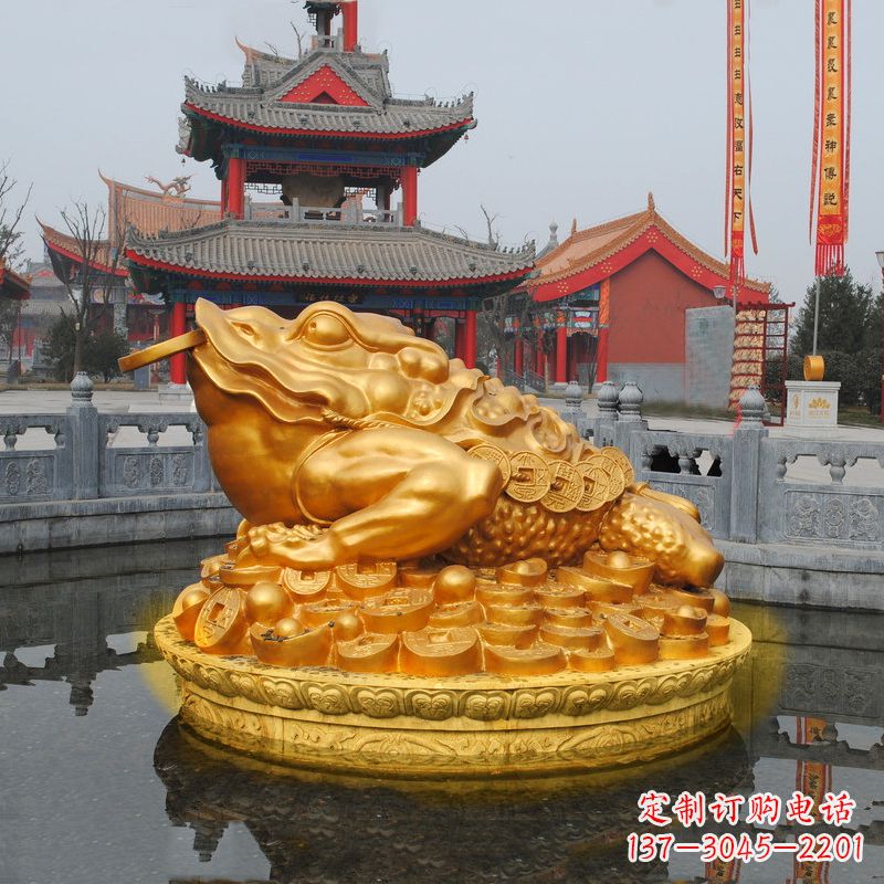 黄冈大型鎏金金蟾景区水景神兽动物雕塑