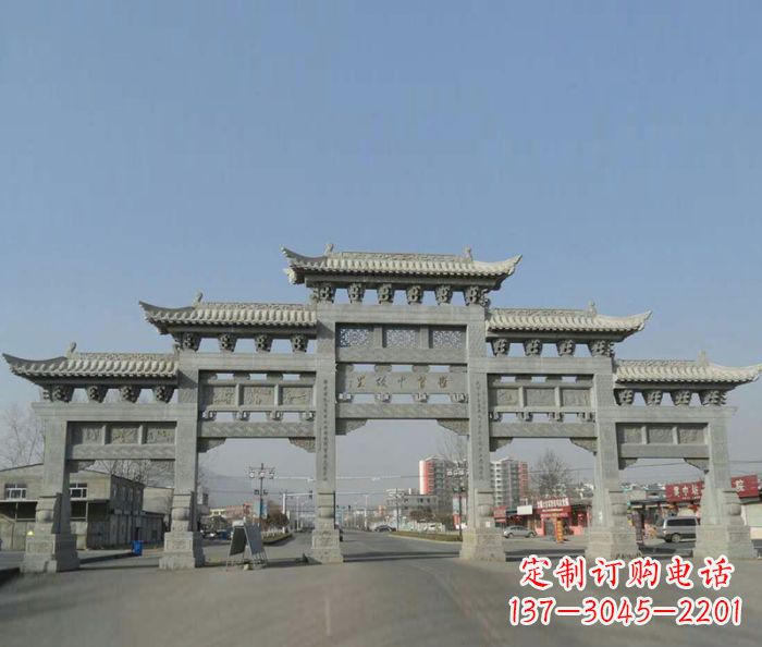 黄冈大型五门石雕牌坊 (2)
