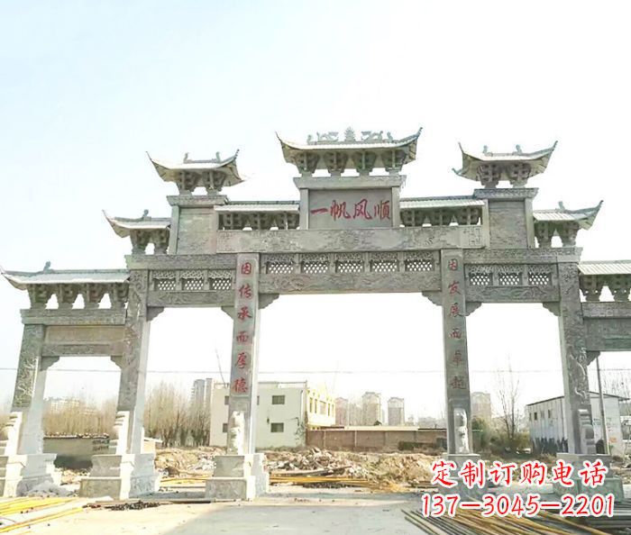 黄冈大型五门石雕牌楼 (3)