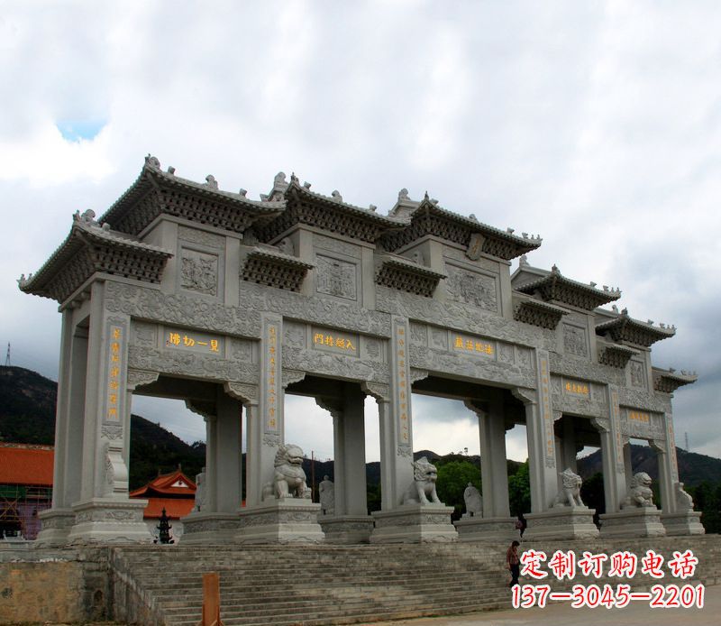 黄冈大型五门石雕牌楼雕塑