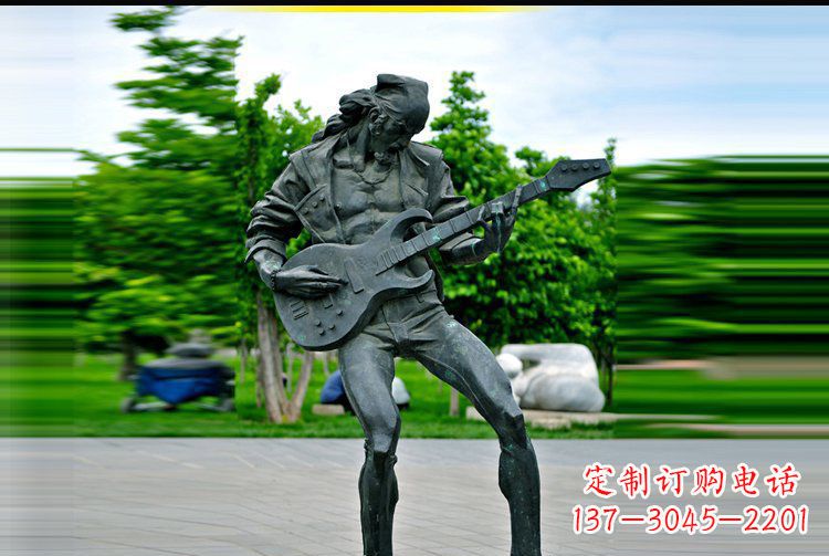 黄冈弹吉他的人物公园景观铜雕摆件