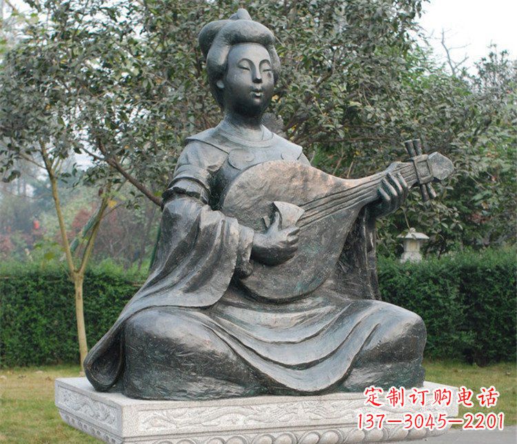 黄冈弹琵琶的乐妓古代人物铜雕
