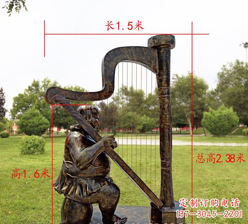 黄冈弹竖琴音乐人物铜雕