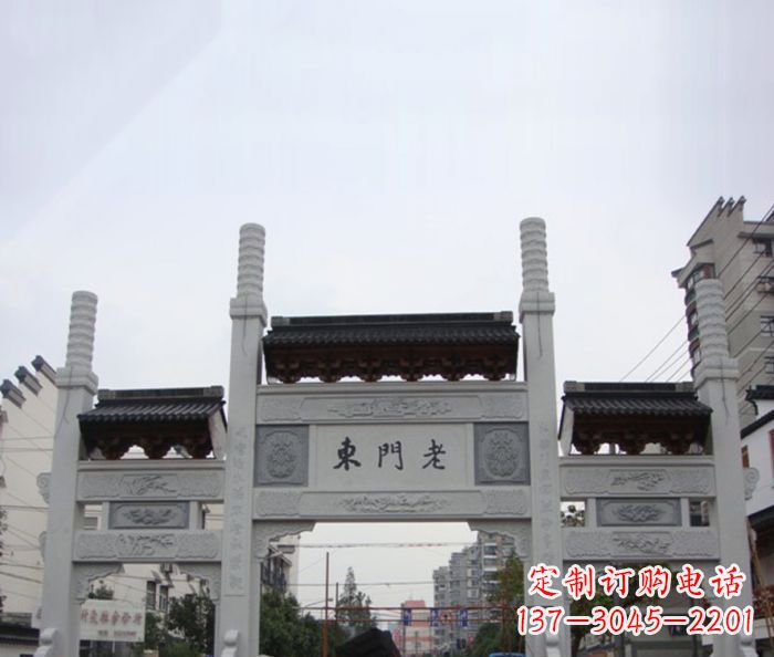 黄冈精美三门石牌坊雕塑