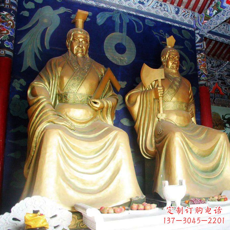 黄冈帝喾与颛顼寺庙铜雕神像